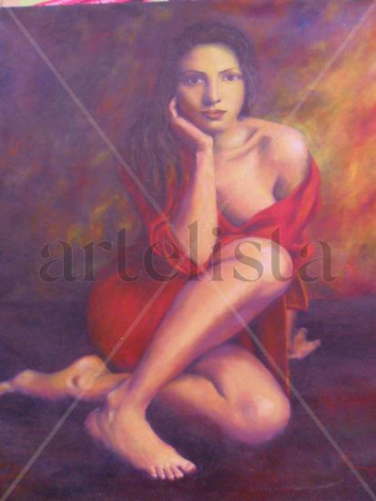 mujer vestido rojo Óleo Lienzo Retrato