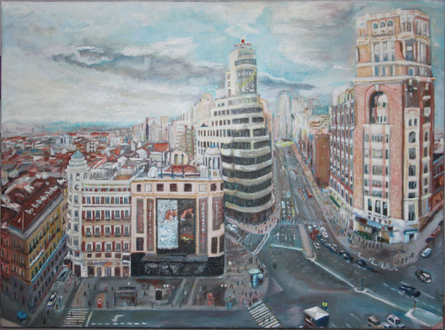 Plaza del Callao de Madrid Óleo Lienzo Paisaje