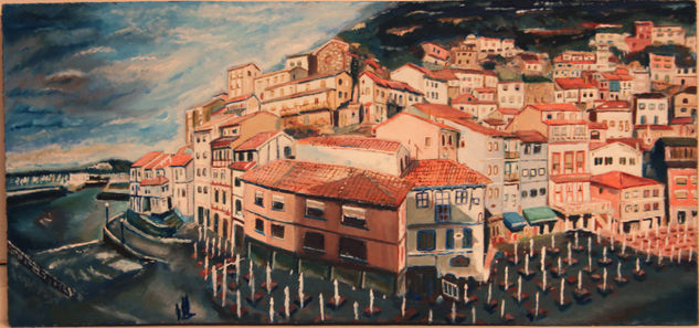 Pueblo de Cudillero (Asturias) Oil Panel Landscaping