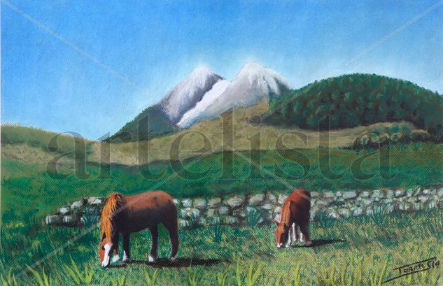 Pedraforca i cavalls Pastel Card Landscaping