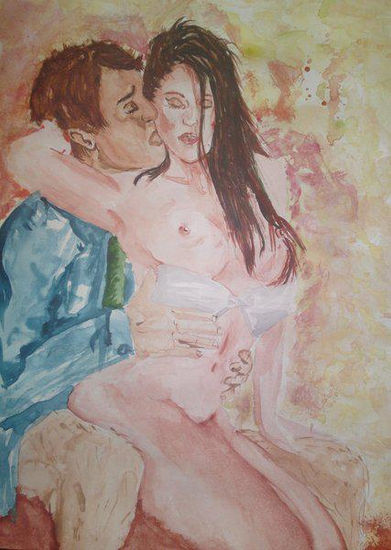 Pareja1 Watercolour Paper Nude Paintings