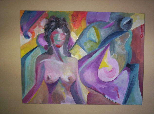 MUJER VIOLETA Oil Paper Figure Painting