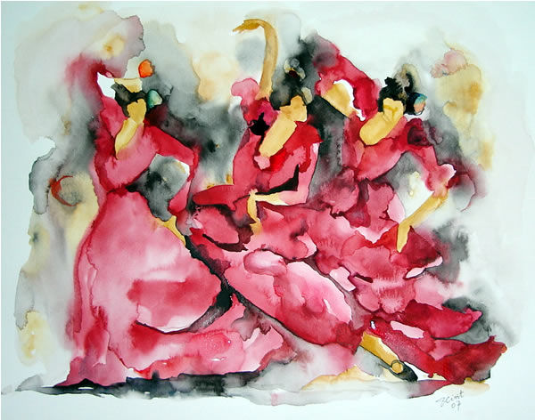 bailarinas enrojo Watercolour Paper Figure Painting