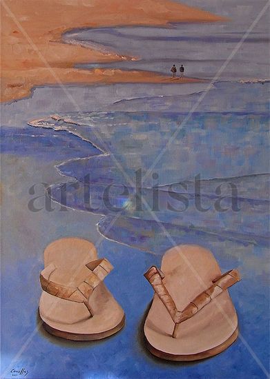 Sandalias en la playa Oil Canvas Landscaping