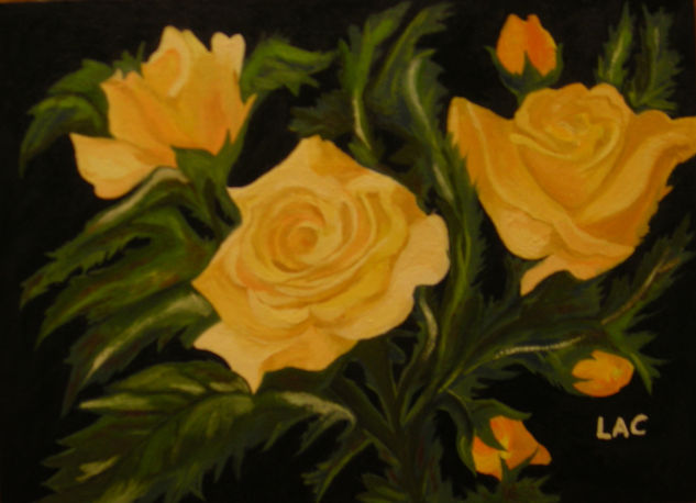 Rosas amarillas Oil Panel Floral Painting