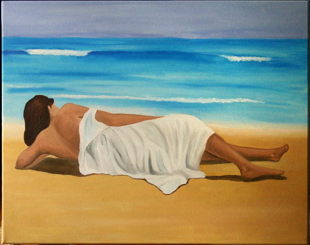 Mujer en la playa Oil Canvas Landscaping