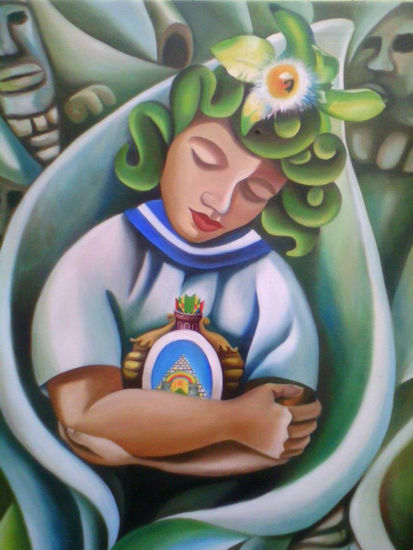 memoria a Honduras mi tierra Acrylic Textile Figure Painting