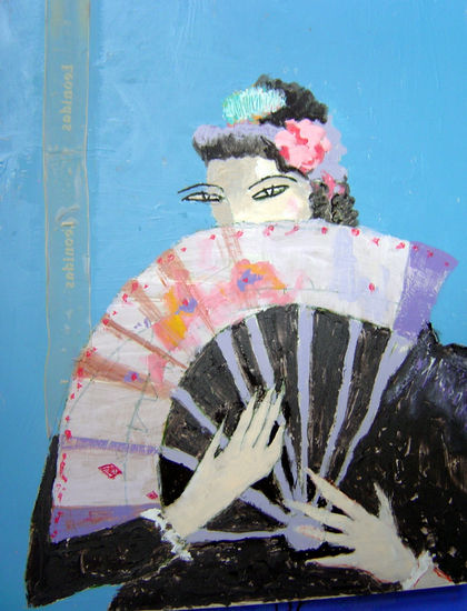 abanico Mixed media Panel Figure Painting