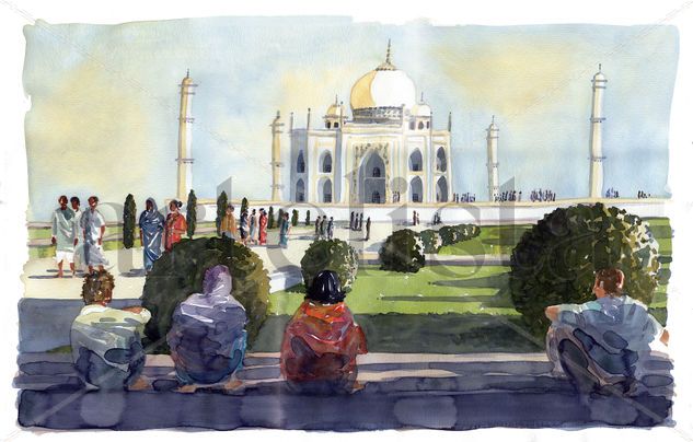 Taj Mahal. India Acuarela Papel Otros