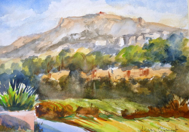 "Vista de Sant Llorenç, desde Can Roure" Watercolour Textile Landscaping