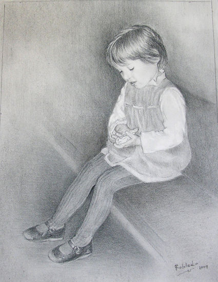 niña en blanco y negro Charcoal