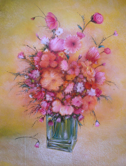 jarron co flores Pastel Paper Floral Painting