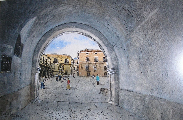 entrando a la plaza de chinchilla Watercolour Paper Landscaping