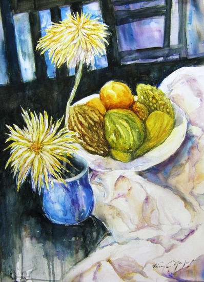 Bodegon de otoño Watercolour Paper Floral Painting