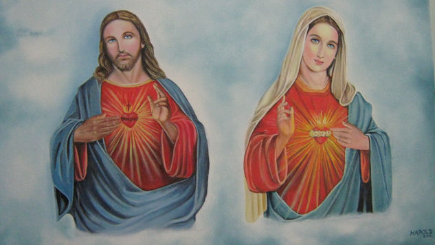 sagrados corazones de jesus y maria Óleo Lienzo Otros