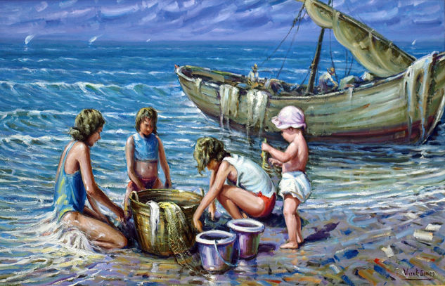 En la orilla Oil Canvas Marine Painting