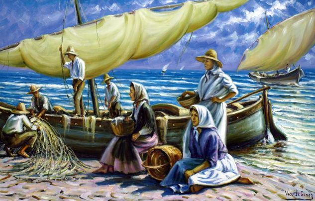 Preparándose para la pesca Oil Canvas Marine Painting