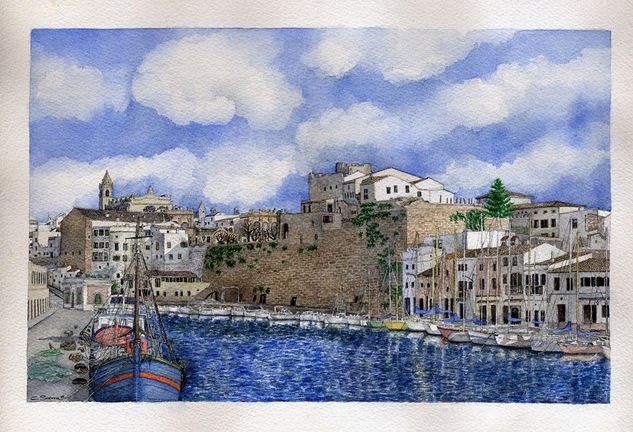 Puerto de Ciudadela.Menorca Watercolour Paper Marine Painting