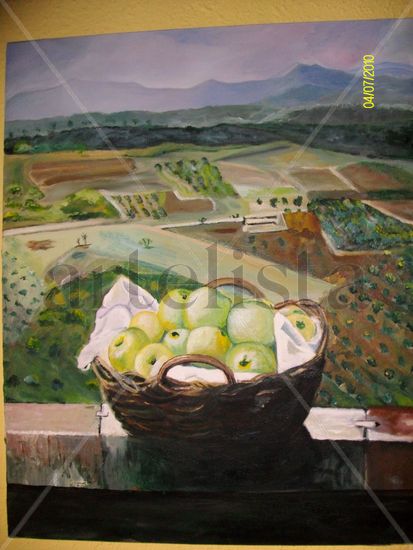 CESTO Y MANZANAS Óleo Lienzo Bodegones