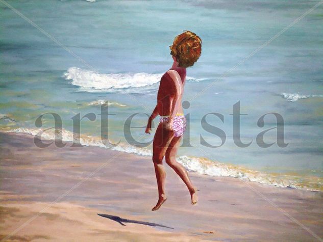 Salto en la playa Oil Canvas Marine Painting