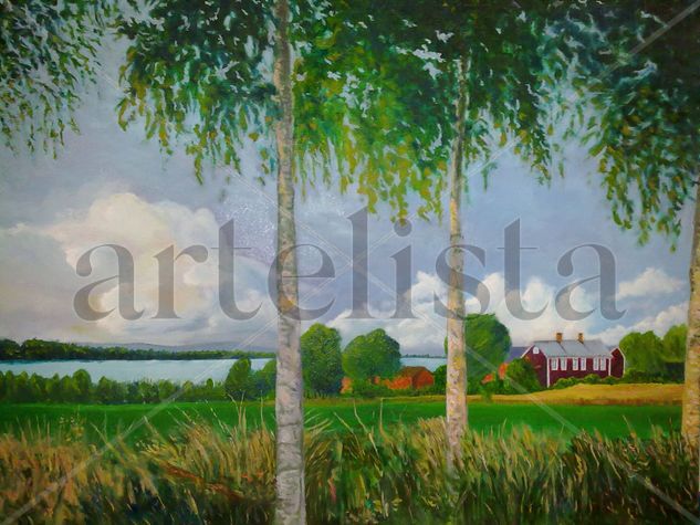 Atardecer en Delsbo Oil Canvas Landscaping