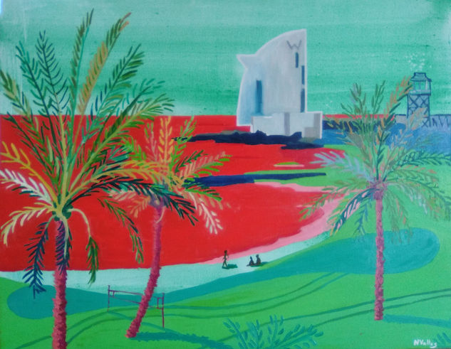 Hotel Wela y playa 2 Mixed media Canvas Marine Painting