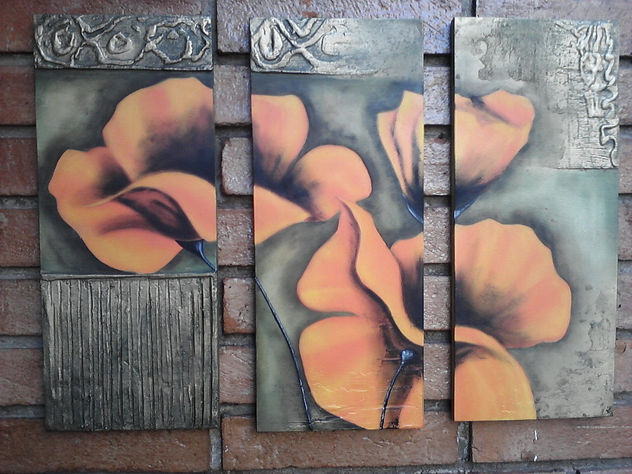 Cuadro decorativo. Tríptico flores.