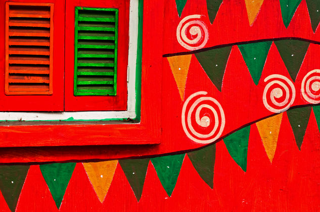 Kolkata - Detail of a beautifully painted housewall Architecture and Interiorism Color (Digital)