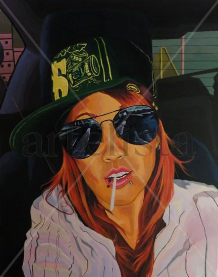 Gal in the car Acrylic Canvas Figure Painting