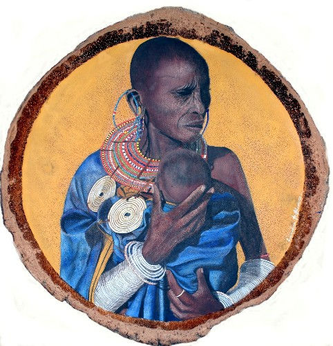 AFRIC´AS MOTHER Oil Panel Portrait