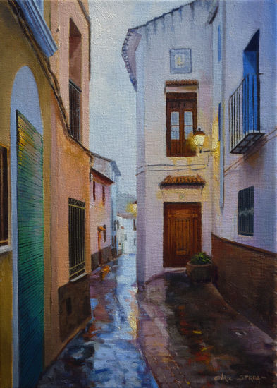 Carrer de les Monges, cap al vespre. Efecte pluja Oil Canvas Landscaping