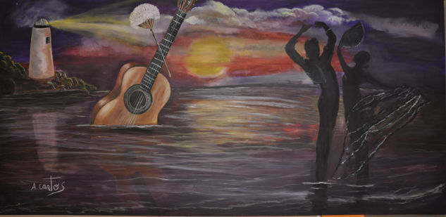 Amanecer Flamenca Oil Panel Marine Painting