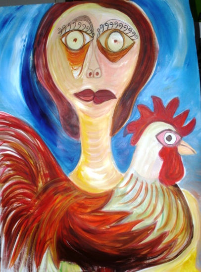 Ileana con Gallo Acrylic Card Figure Painting