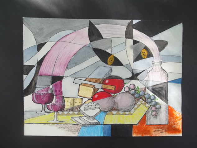 Bodegón abstracto Acrylic Paper Still Life Paintings