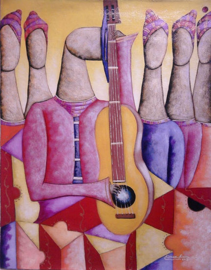 musicos 3 Acrylic Canvas Figure Painting