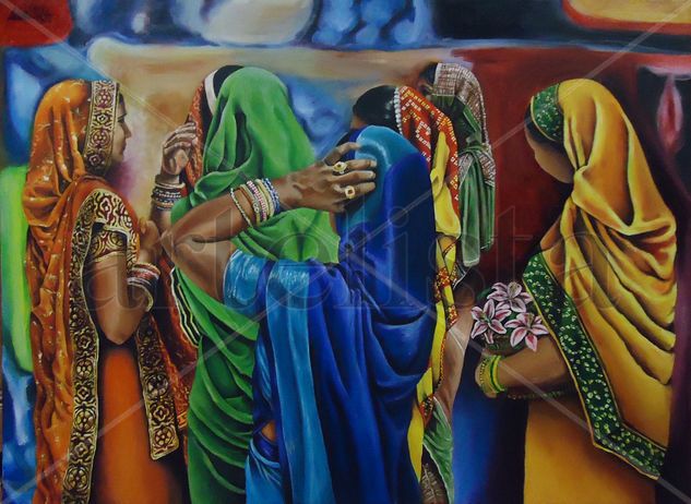 MUJERES CON SARI Oil Canvas Figure Painting