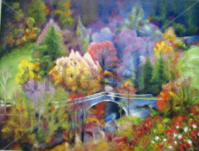 Paisaje con arboleda. Pastel Paper Landscaping