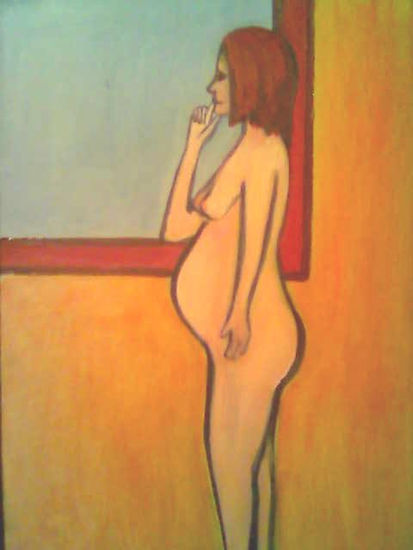 desnudo perfil de claudia embarazada. Acrylic Card Nude Paintings