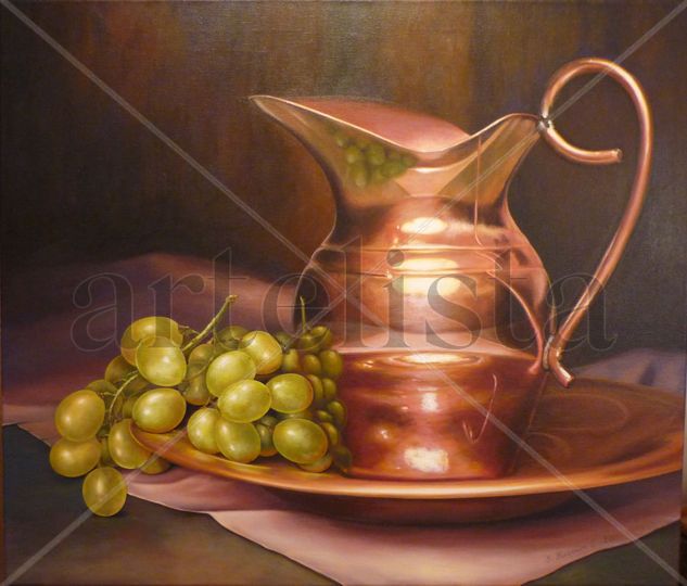 JARRO Y UVAS Acrylic Canvas Still Life Paintings