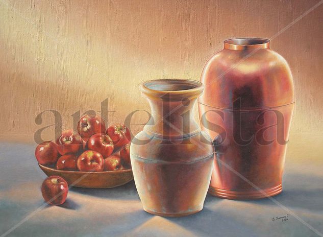 "JARRONES Y MANZANAS" Oil Canvas Still Life Paintings