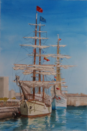 Veleros en Cadiz Watercolour Paper Marine Painting