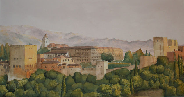 La Alhambra Acuarela Papel Paisaje