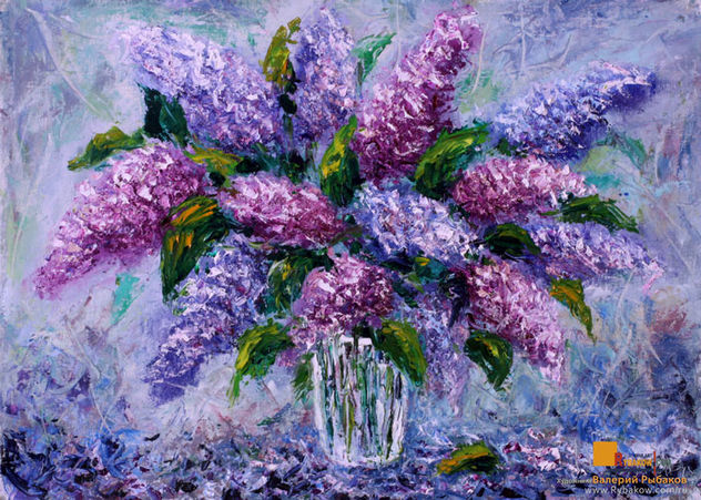 Flowers Oil painting - Bouquet fresh flowers lilac. Painting for SALE.