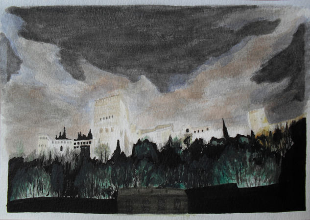 Alhambra nocturno Acuarela Papel Paisaje