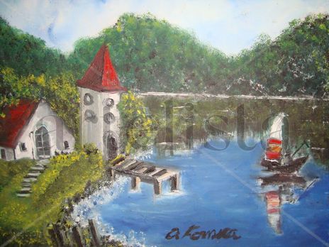Pescador y casa
