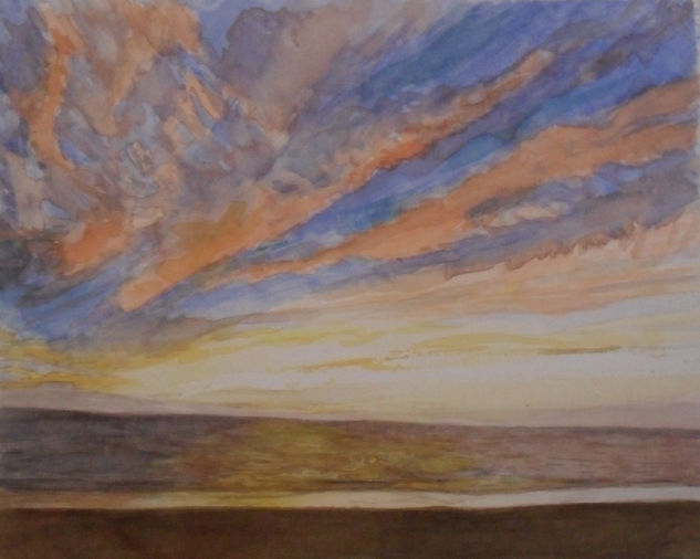 Playa de Chipiona al atardecer Watercolour Paper Marine Painting