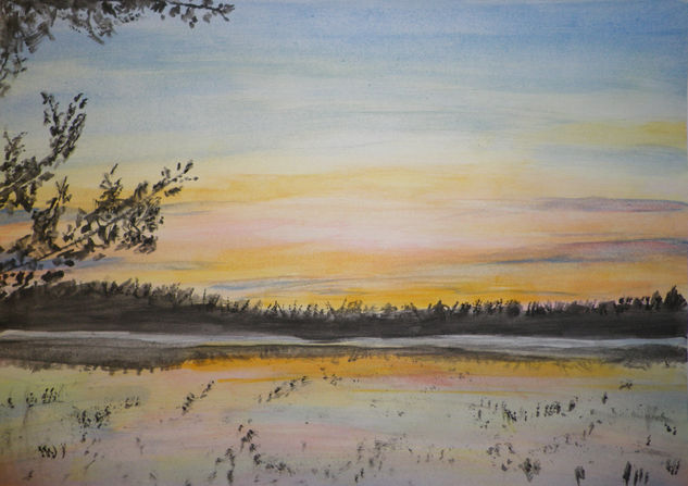 Sunset in swamp Watercolour Paper Landscaping