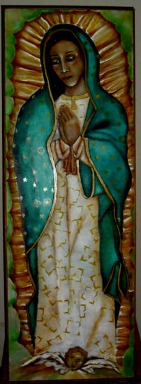 Guadalupe Oil Panel Figure Painting