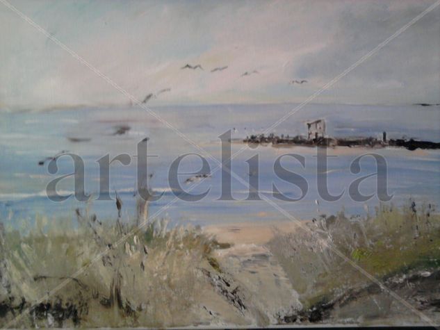 playa  con isla Oil Canvas Marine Painting