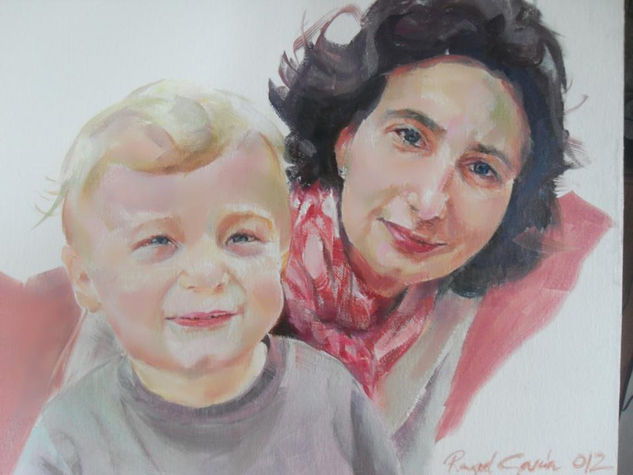 madre e hijo Oil Canvas Portrait